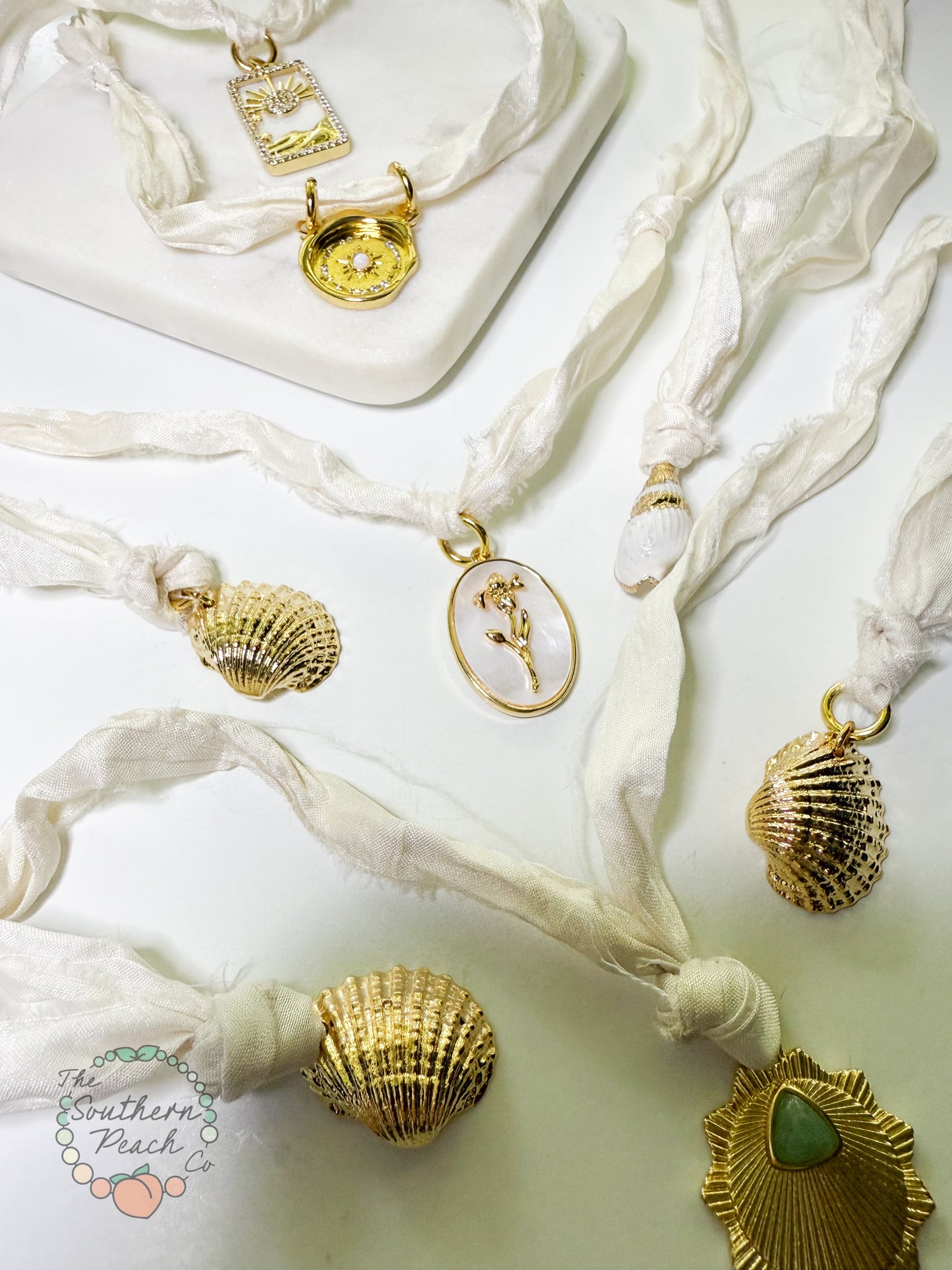 Ariel shell sari ribbon necklace