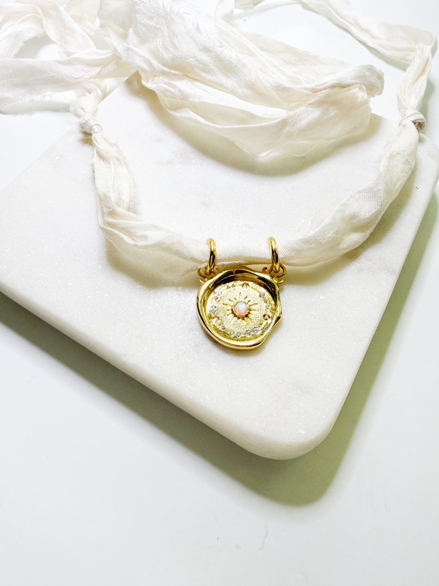 Callie Medallion Sari ribbon necklace