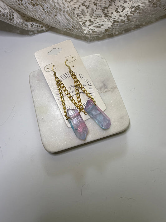 Cotton candy crystal drop earrings