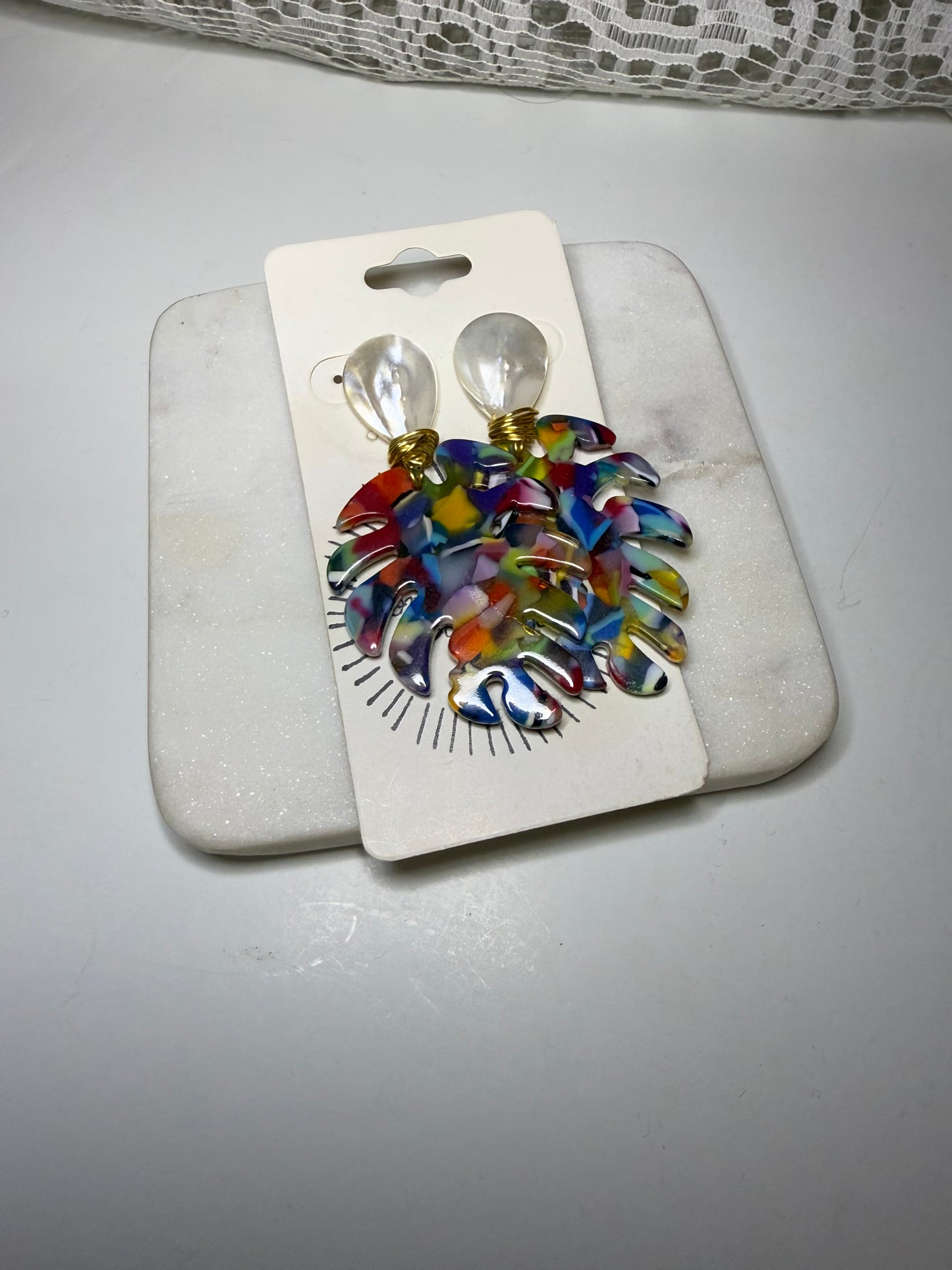 Pearl monstera earrings