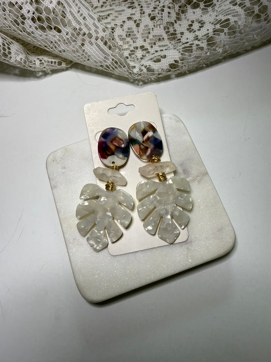 Artful Tropics: Resin & Palm Crystal Statement Earrings
