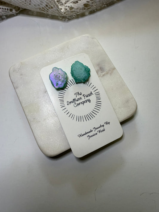 Green aqua geode studs