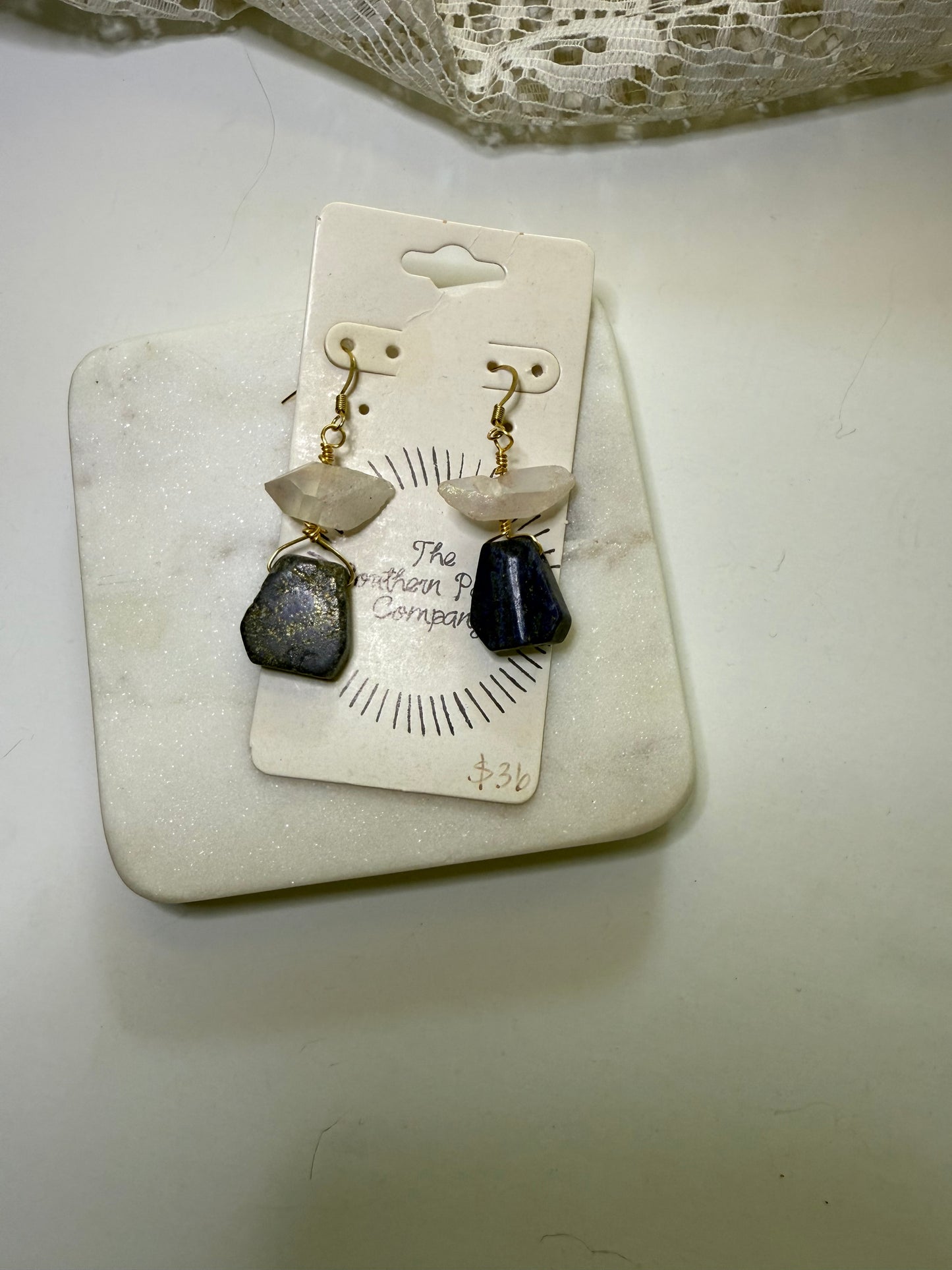 Boho Chic: Pink Crystal & Lapis Stone Drop Earrings