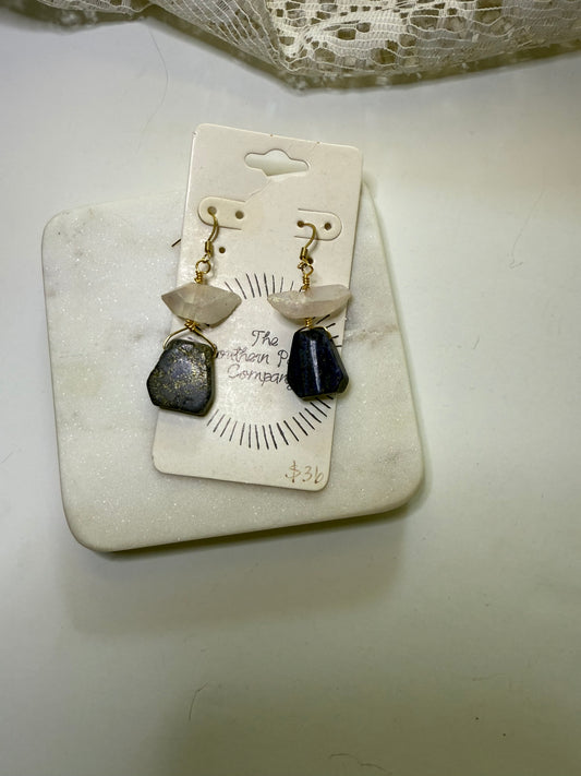 Boho Chic: Pink Crystal & Lapis Stone Drop Earrings
