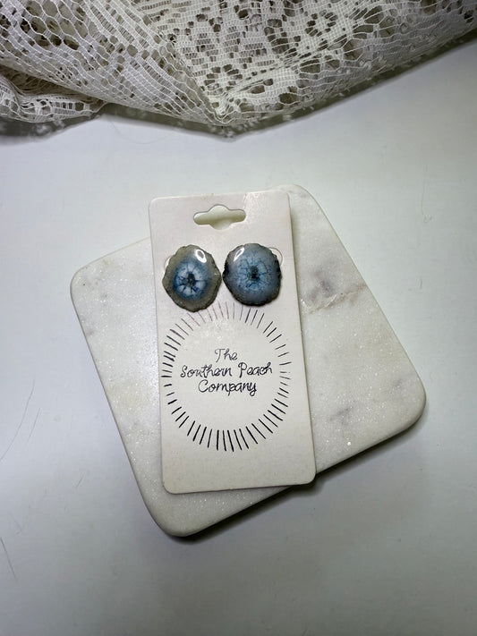 Oceanic Sparkle: Teal Geode Stud Earrings