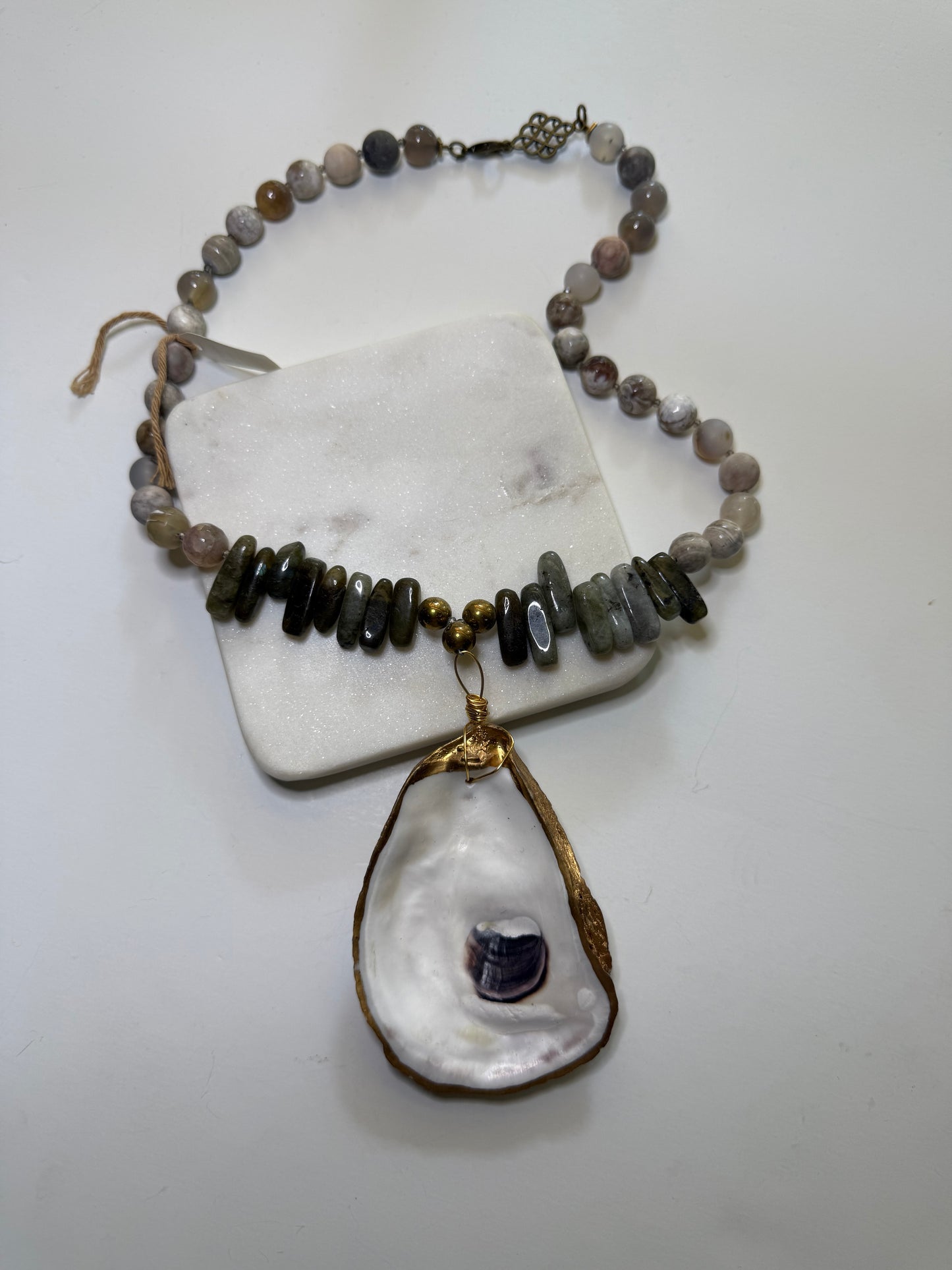 Coastal Elegance: Oyster & Agate Beaded Bib Necklace