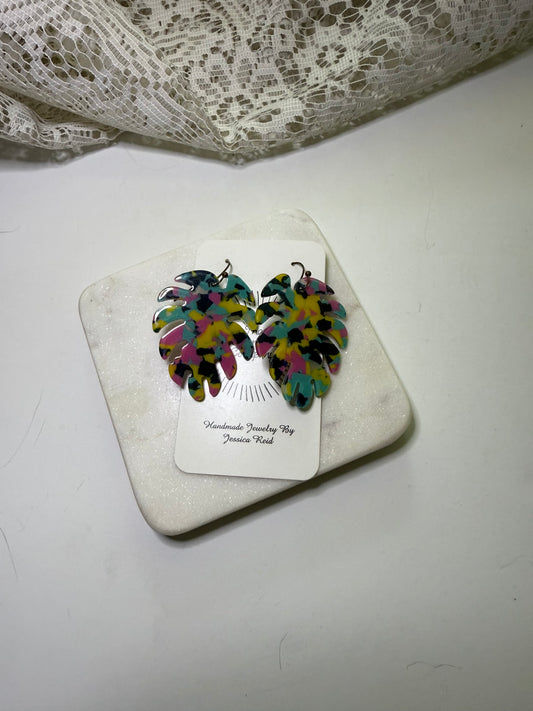 Tropical Pop: Colorful Resin Monstera Leaf Earrings