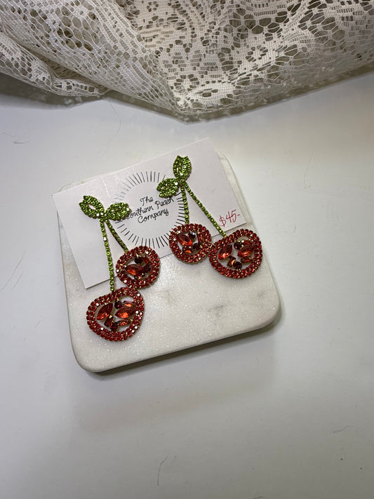 Sweet Sparkle: Dazzling Cherry Statement Earrings